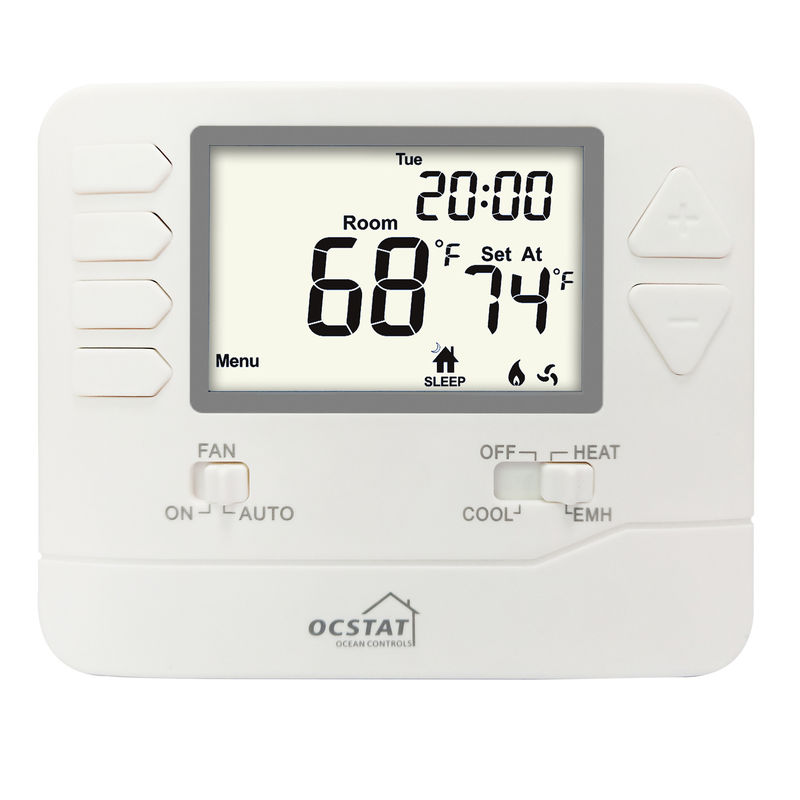 White Backlight FCU Digital HVAC Thermostat For Home / Electric Heat