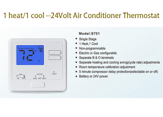 Manual Heating And Cooling AC Wired Room Thermostat For Central Air Conditioner