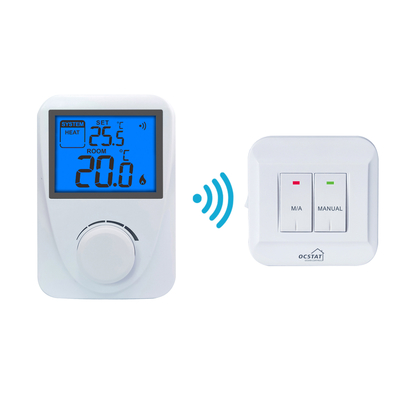 Blue Backlight Wireless RF Gas Boiler Thermostat With Heat / Off / Cool Switch