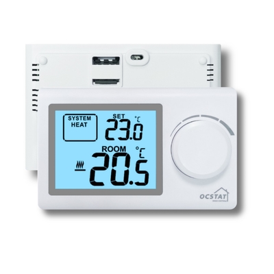 Battery - Operated  Large LCD Electronic Thermostat For Floor Heating White Color