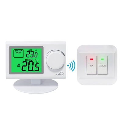 Large LCD Screen White Color Wireless Digital Room Thermostat With NTC Sensor