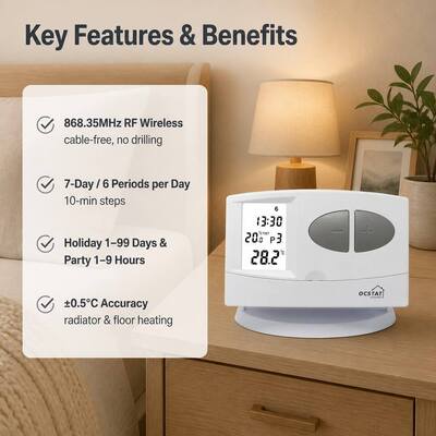 COOL System Operation Mode 7 Day Pprogrammable wireless boiler Thermostat Engineered For Conventional Or Boilers Supporting HVAC Management