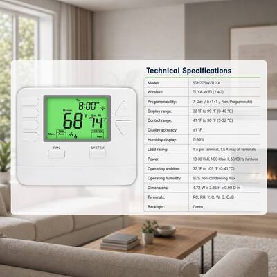 RIseem Smart 7 Day Programmable Thermostat Wi-Fi 2.4GHZ Take Control of Your Energy Usage with Customizable Programming