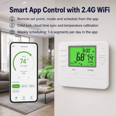 RIseem Smart 7 Day Programmable Thermostat Wi-Fi 2.4GHZ Take Control of Your Energy Usage with Customizable Programming