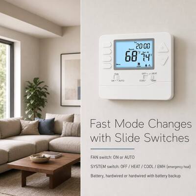 Riseem Weekly Programmable 0.5°C Accuracy HVAC System Heat Pump Thermostat 24V