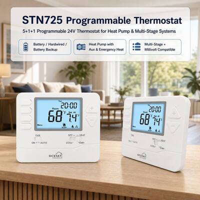 Riseem Weekly Programmable 0.5°C Accuracy HVAC System Heat Pump Thermostat 24V