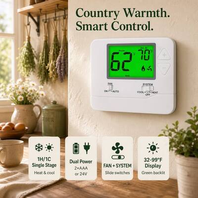 Heating and Cooling Digital Home Non Programmable 24V HVAC Thermostat Terminal Designations C Suitable for Conventional Application Type Heating Cooling Systems