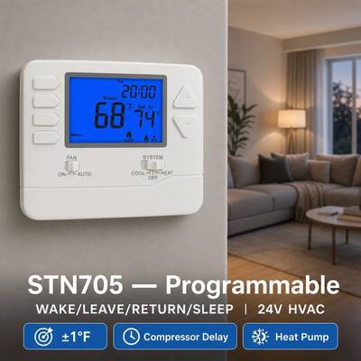 Conventional Application Type Wired Room Programmable Temperature heating thermostat featuring LCD Display designed for temperature management in heating systems