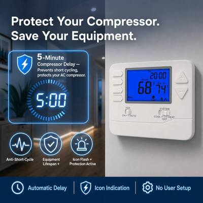 Conventional Application Type Wired Room Programmable Temperature heating thermostat featuring LCD Display designed for temperature management in heating systems