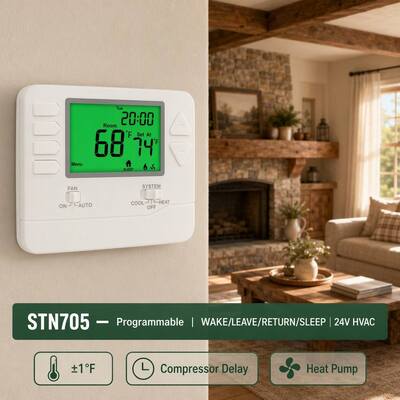 24V LCD Wired Room 1 Heat 1 Cool 7 Day Thermostat Featuring COOL System Operation Mode and Terminal Designations C Ideal for HVAC Integration