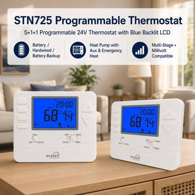 24V Programming 7 Day Programmable Multi Stage Heat Pump Hotel Room Thermostat For Heating And Cooling Equipment