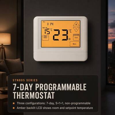 Large LCD Compressor Delay Protection 5 Minutes 1 Heat 1 Cool Wired 7 Day Air Conditioning Hotel Home HVAC Temperature Controller  for Apartment