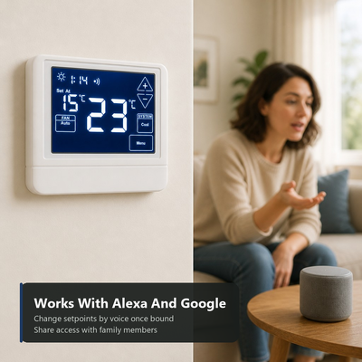 24V LCD Backlight 2 HEAT 2 COOL Electronic Room WIFI Smart TUYA Touch Screen Thermostat 4H 2C Heat Pump With Or Without Auxiliary Or Emergency Heat Functionality
