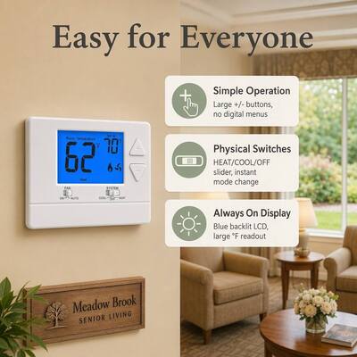 LCD Display Batteries Or 24V Electronic Room 1 Heat 1 Cool Thermostats Offering Heating And Cooling Set Point Limits For HVAC System