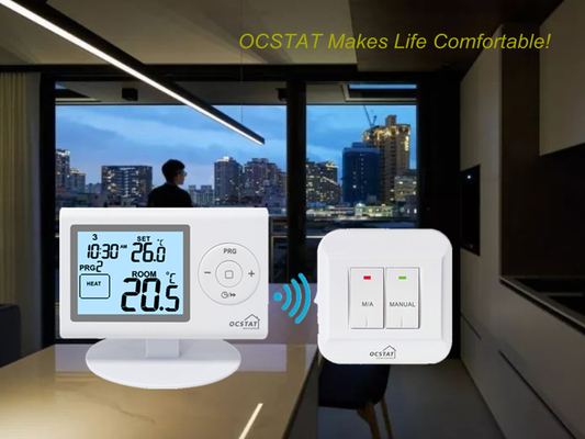 Riseem White Color OEM / ODM Digital Programmable RF Room Thermostat for HVAC Systems