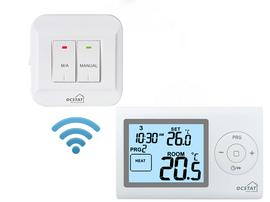 Riseem White Color OEM / ODM Digital Programmable RF Room Thermostat for HVAC Systems