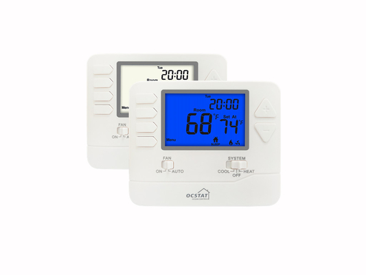 Riseem 2 Heat / 2 Cool 24V HVAC Programmable Room Thermostat For Heating And Cooling System