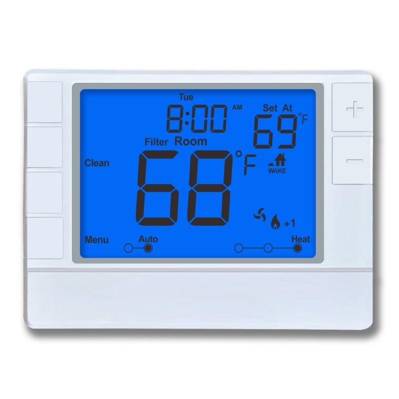 Precise Temperature Heat Pump Thermostat with Orange Backlight 4 Programmable Periods 2 Heat/2 Cool Stages