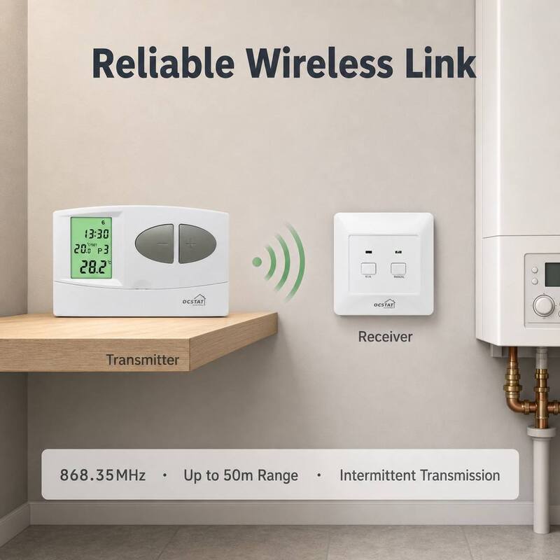 HEAT Mode Wireless Room Boier 7 day Thermostat Compatible Boilers Featuring Receiver 230VAC 50HZ Ensuring Accurate Wireless Heating Control