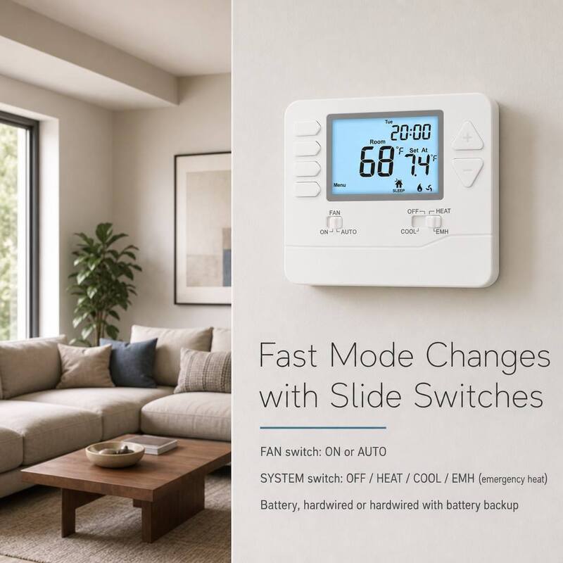 Riseem Weekly Programmable 0.5°C Accuracy HVAC System Heat Pump Thermostat 24V