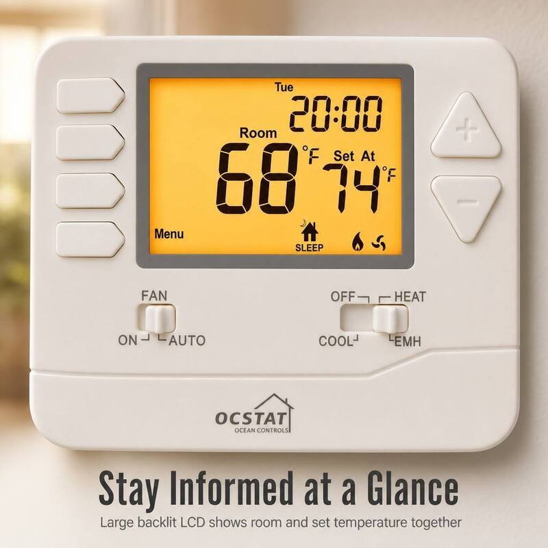 24V C Terminal Designations Heat Pump Non-programmable Mutil Stage Battery-operated Thermostat EMHEAT System Operation Mode 1 Amp Per Terminal Load Rating Ideal for HVAC Control