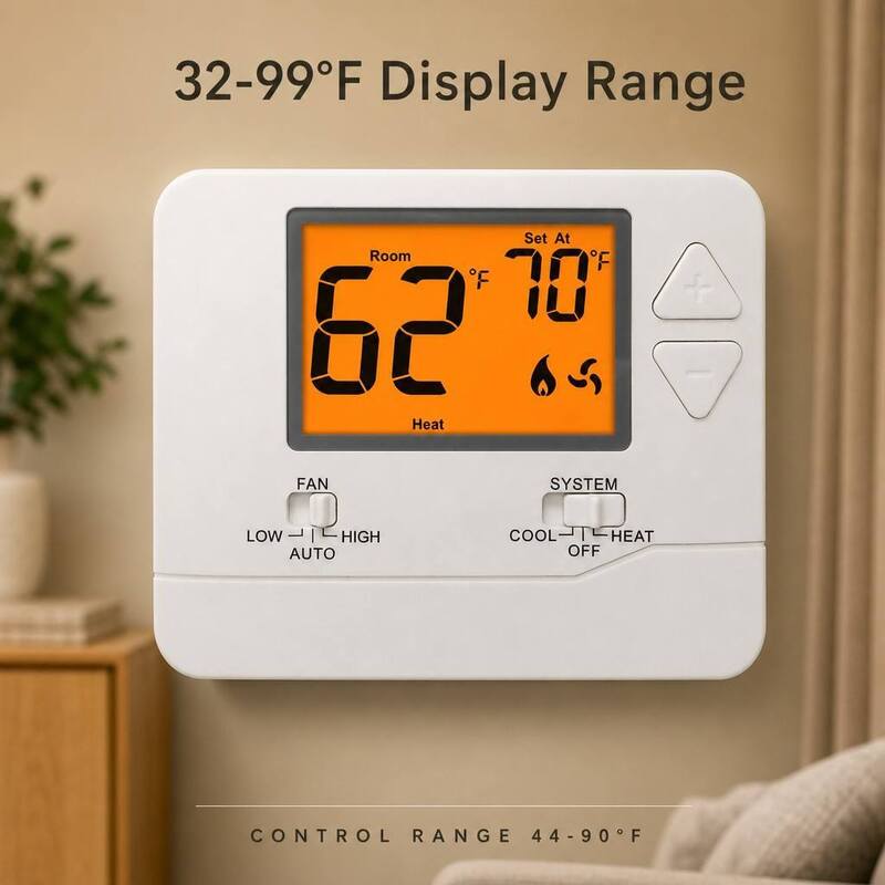 White LCD Display Batteries Operated Wall-mounted Electronic Room Heat Pump and PTAC Thermostat Non-programmable