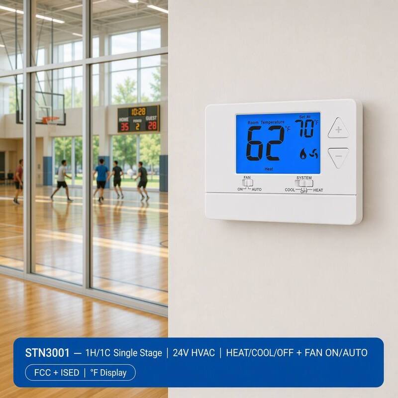 LCD Display Batteries Or 24V Electronic Room 1 Heat 1 Cool Thermostats Offering Heating And Cooling Set Point Limits For HVAC System