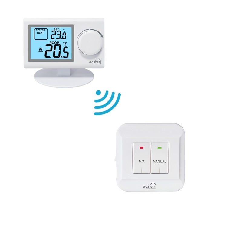Riseem 230V RF Battery Powered NTC Sensor Non Programmable Wireless Room Thermostat
