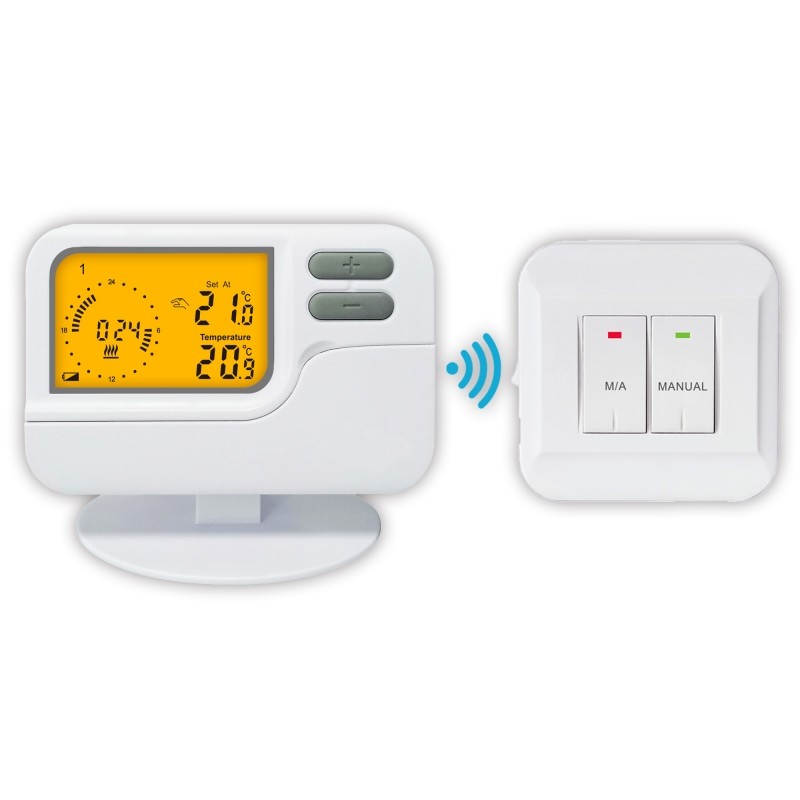 Weekly Programmable Heating and Cooling Wireless Room Thermostat With