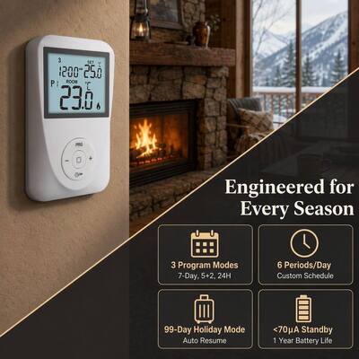 230V Heating And Cooling 7 Day Programmable Thermostat Assembly Compatible Underfloor Heating Systems Temperature Control Mechanism For Engines
