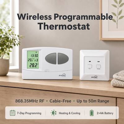 Conventional Or Boilers Wireless 7 Day Room Thermostat Featuring Compact 86 X 86 X 26 Mm Receiver Dimensions And 6W Power Consumption