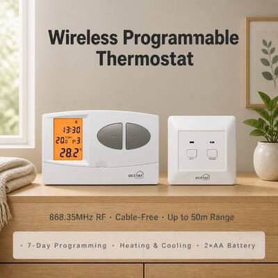 OFF System Operation Mode Wireless Boiler RF Programmable Thermostat 130 X 80 X 35 Mm Compact Size Ideal for Commercial HVAC Control Solutions