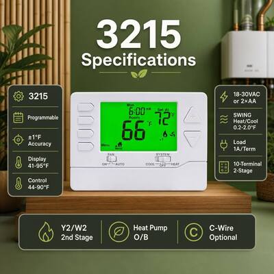 RH Terminal Designations Electronic Room 7 Day HVAC Thermostat with 138mm W*98mm H*29mm D Physical Dimensions