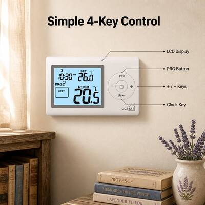 Standby Current Lighting Current Below 7mA Boiler Room 7 Day Thermostat Featuring Display Accuracy Plus Minus 05 Degrees Celsius and Programmability 5 2 Day 24 Hour