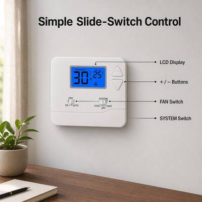 Riseem ABS Housing Material Wired Room Thermostat with ±1C Accuracy and Manual/Automatic Control Mode