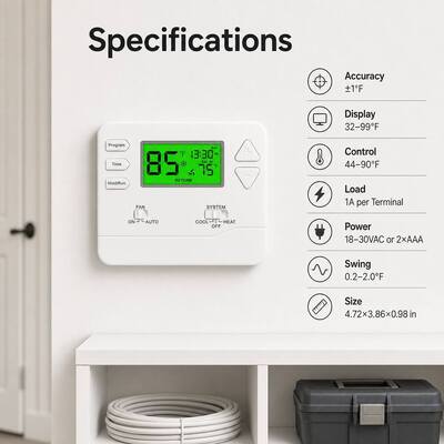 Riseem Wall or Junction Box Mounting Programmable Room Air Conditioning Thermostat with Energy-Saving Feature