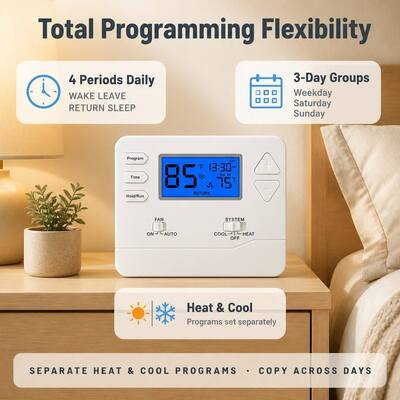 Riseem 2.08 Sq.in. Display Size Programmable Room Air Conditioning Thermostat for Customer Requirements