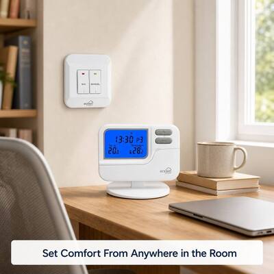 Riseem White ABS 868Mhz RF Room Wireless Programmable Thermostat Digital Heating And Cooling OEM