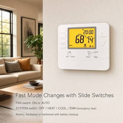 Heagstat 24V 2 Heat 1 Cool Adjustable Programmable Home Thermostat For Heat Pump