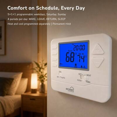 24V Programming 7 Day Programmable Multi Stage Heat Pump Hotel Room Thermostat For Heating And Cooling Equipment