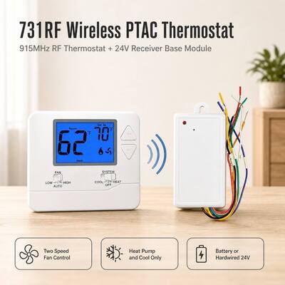 24V 915MHZ Wireless Room Non-programmable Heating And Cooling PTAC Thermostat For Hotel And Apartment